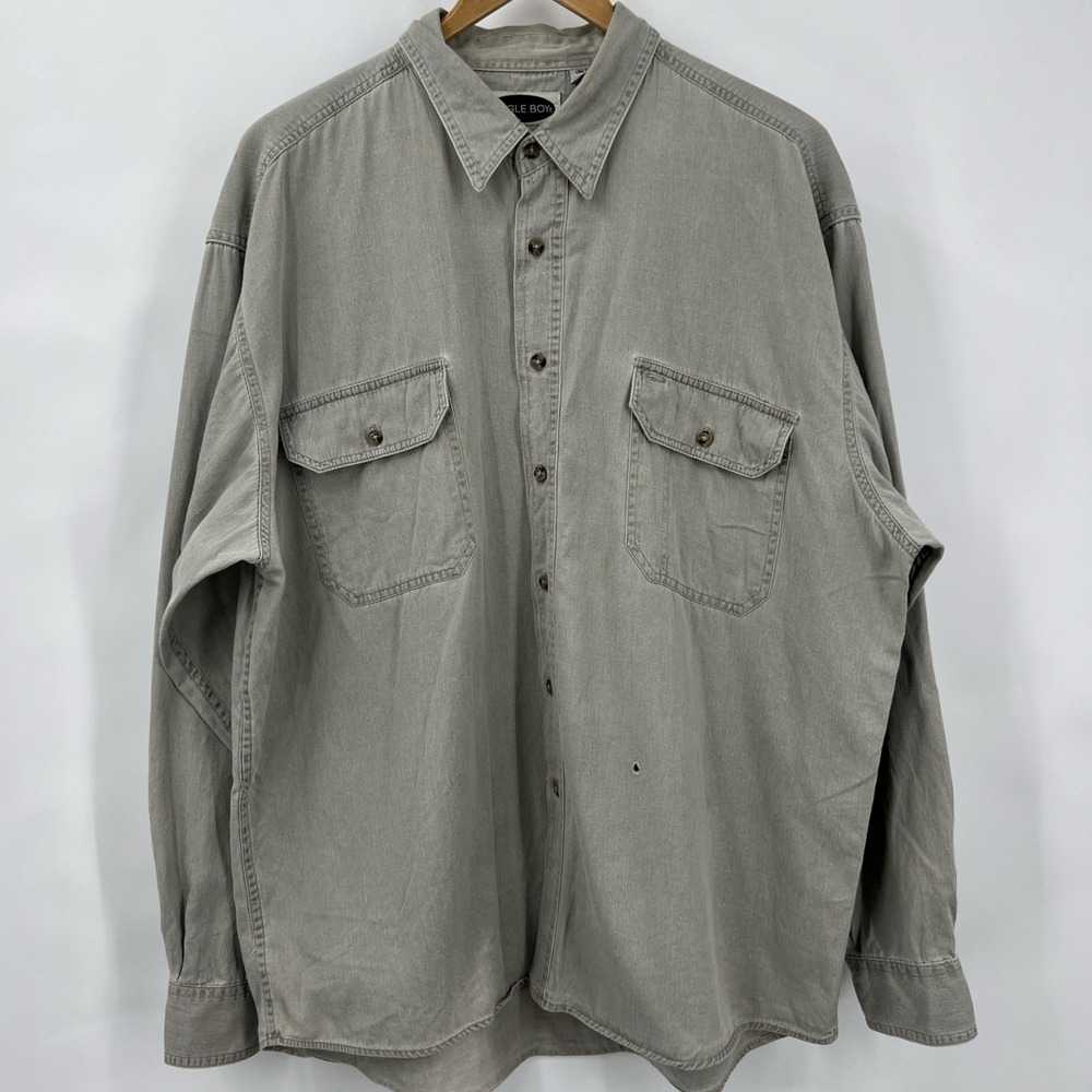 Vintage Y2K 80s Bugle Boy Chambray Shirt‎ Mens XL Blue Faded Cotton Cozy